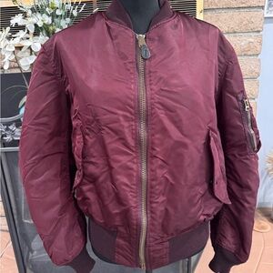 Vintage Alpha Industries MA-1 Flight Bomber Jacket Burgandy Made USA Size Medium